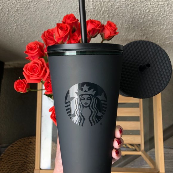 TWO Starbucks Matte Black Tumblers +straw stoppers - Picture 7 of 11